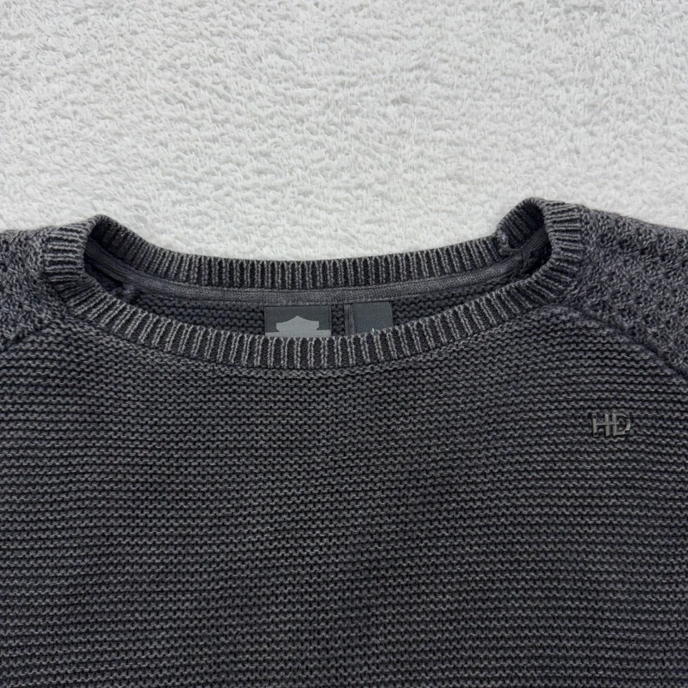Harley Davidson Womens Sweater Charcoal Gray Knitted‎ Cotton Raglan Size L
